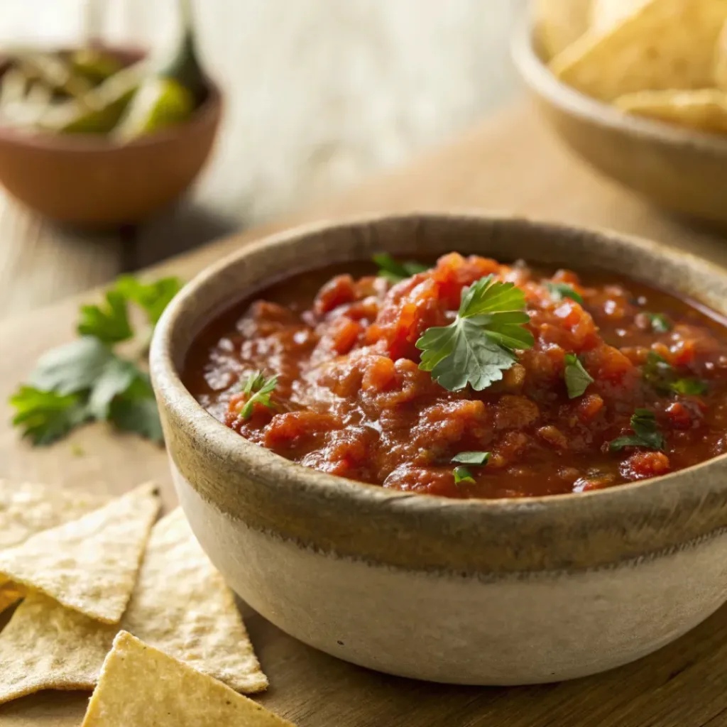 Chipotle salsa served with chips and tacos