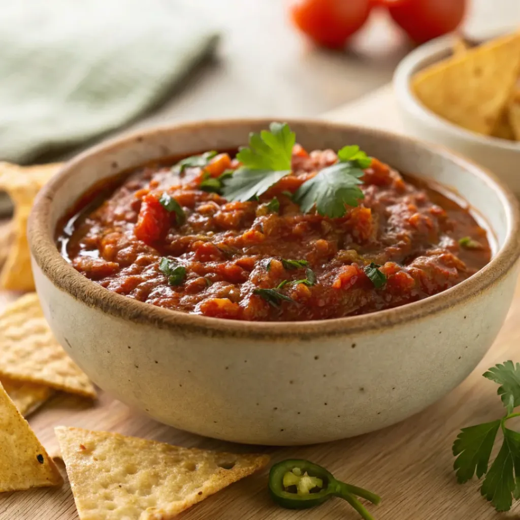 Chipotle salsa with tomatoes and peppers served with chips