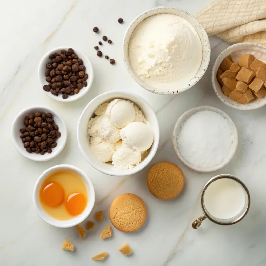 Homemade Vanilla Ice Cream – Creamy, Classic & Rich Frozen Dessert 6 Flat lay of cream, milk, sugar, and vanilla beans for ice cream