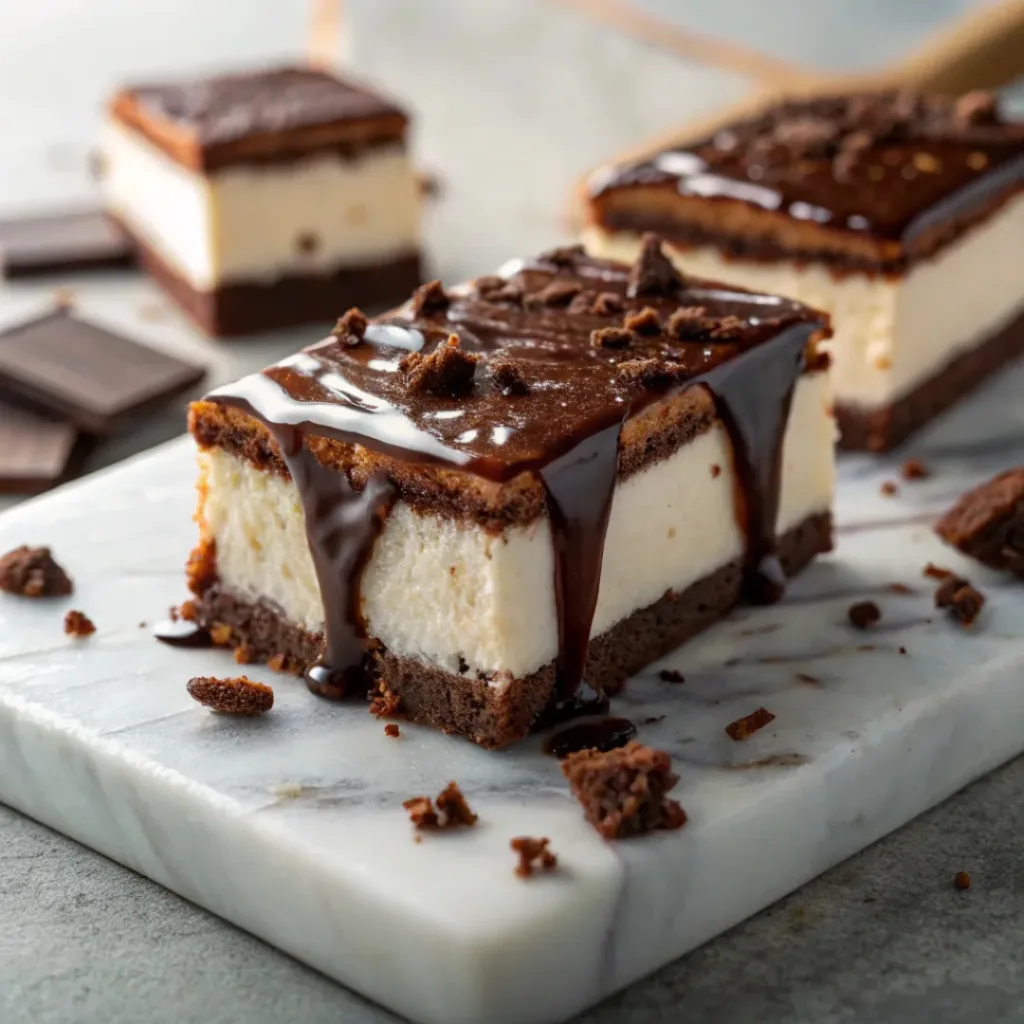 Home 6 Ice cream bars with hot fudge topping and chocolate layers
