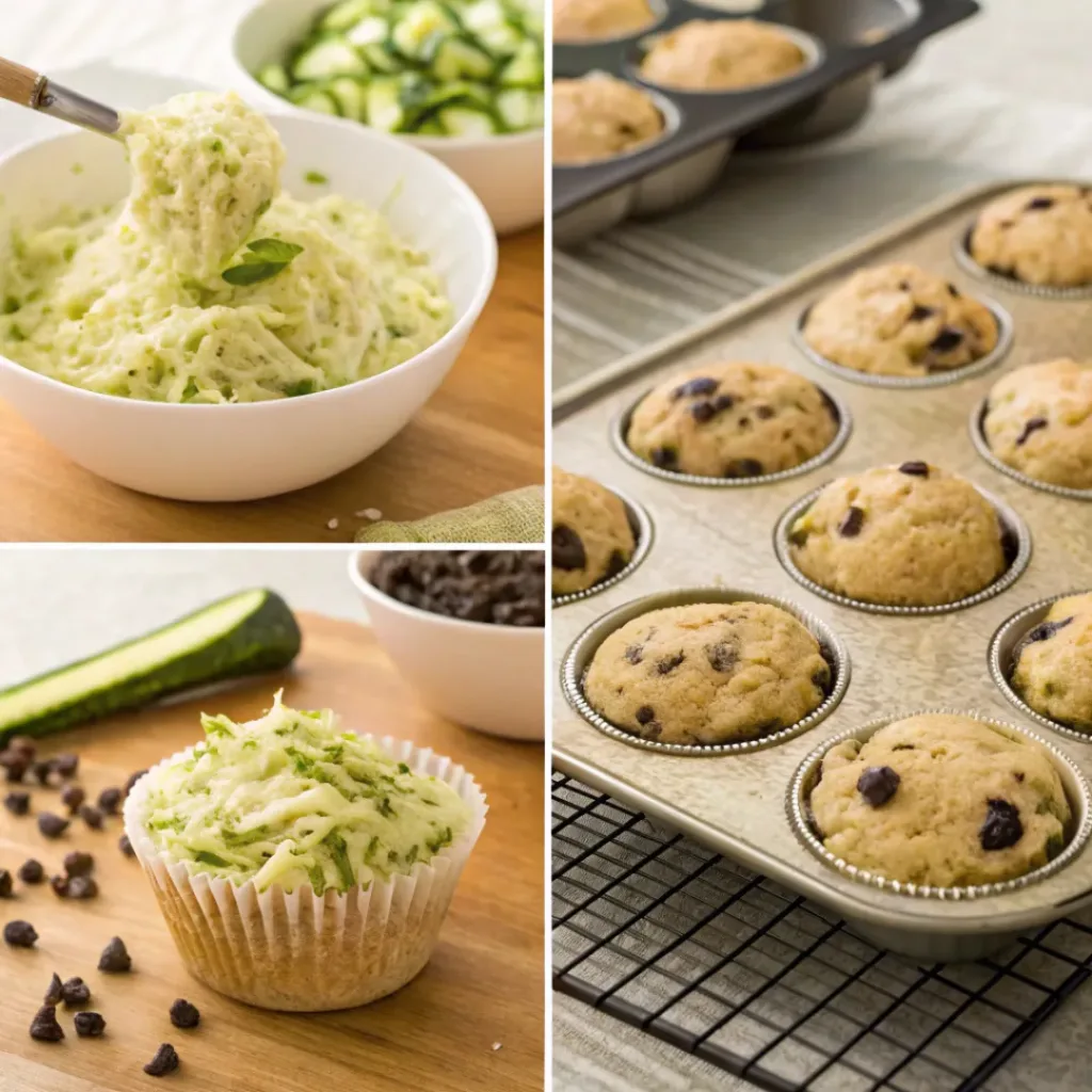 Step-by-step guide to making zucchini chocolate chip muffins.