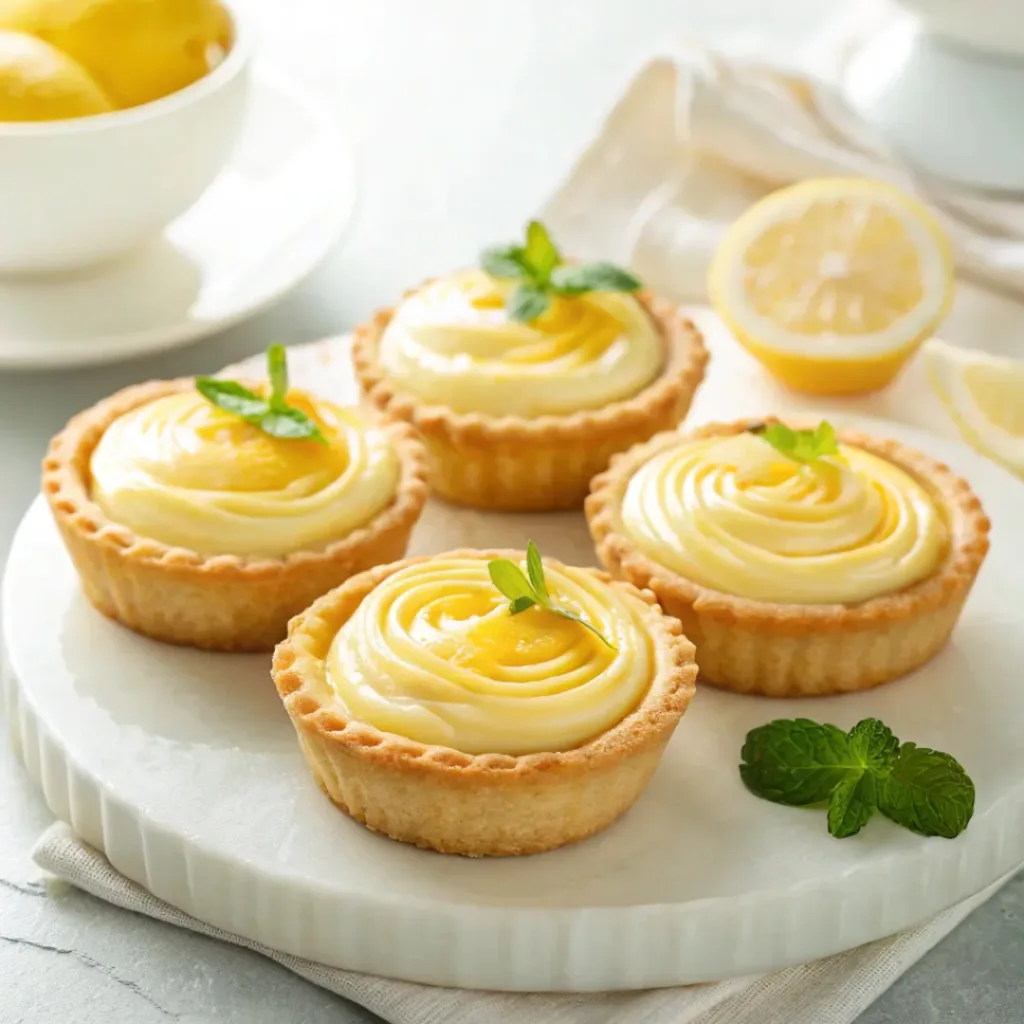 Lemon cheesecake tarts served with tea and coffee