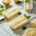 Lemon yogurt popsicles with mint and lemon slices