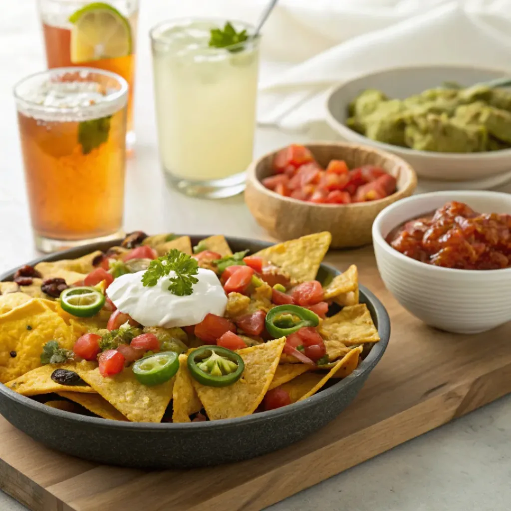 Loaded nachos served with dips and drinks