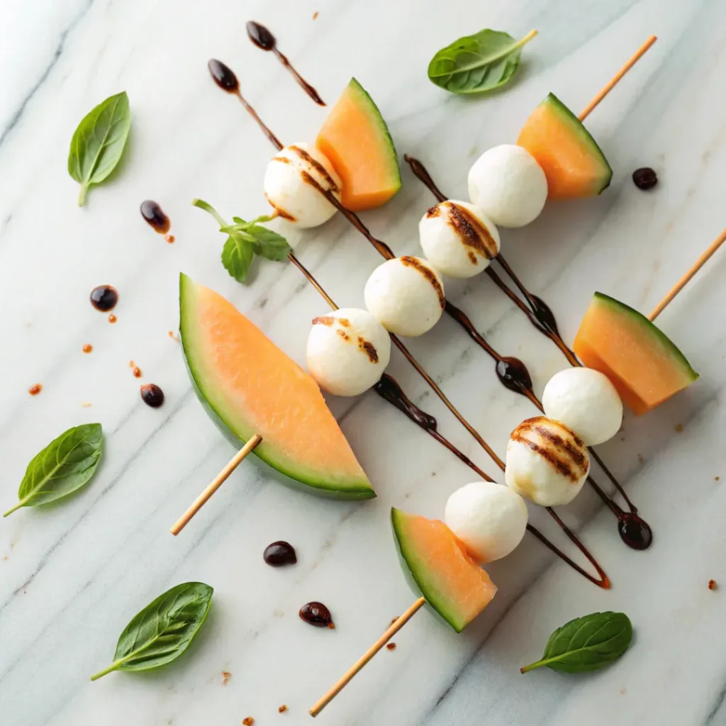 Melon Caprese Skewers Ingredients Flat Lay