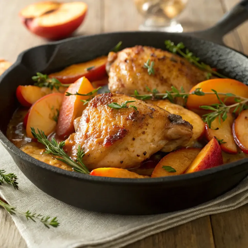 One pan chicken with caramelized peaches and herbs