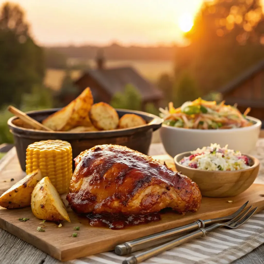 Peach BBQ Chicken – Sweet, Smoky & Juicy Grilled Chicken 8 Peach BBQ chicken served with grilled sides and summer dishes