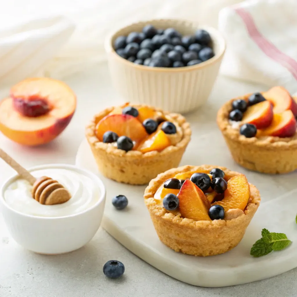 Peach Blueberry Oatmeal Cups – Healthy Breakfast Meal Prep Cups 8 Baked oatmeal cups served with yogurt and fruit