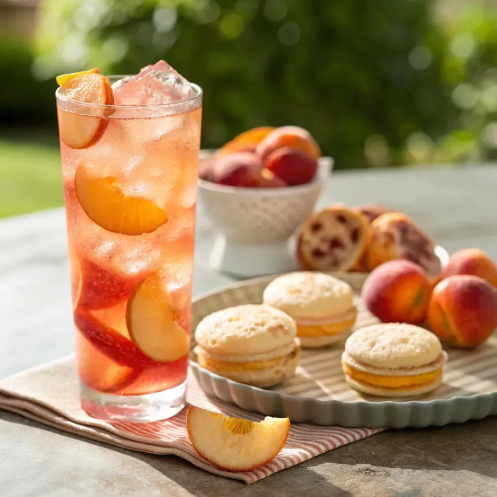 Peach lemonade served with summer snacks outdoors