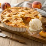 Fresh peach pie with flaky crust and juicy filling