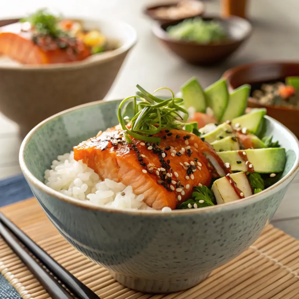 Salmon Rice Bowls – Fresh, Flavorful & Easy Weeknight Meal 8 Fresh salmon rice bowl with avocado and vegetables