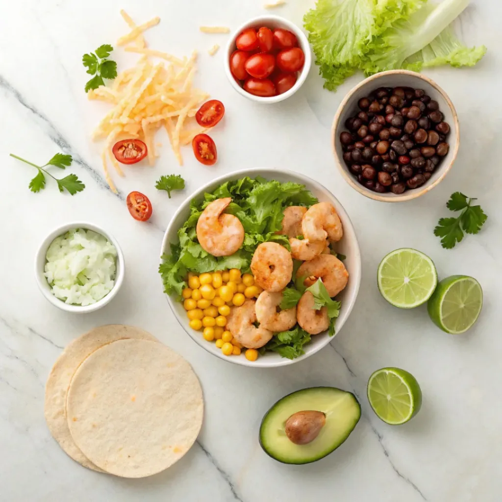 Shrimp Taco Salad Ingredients Flat Lay