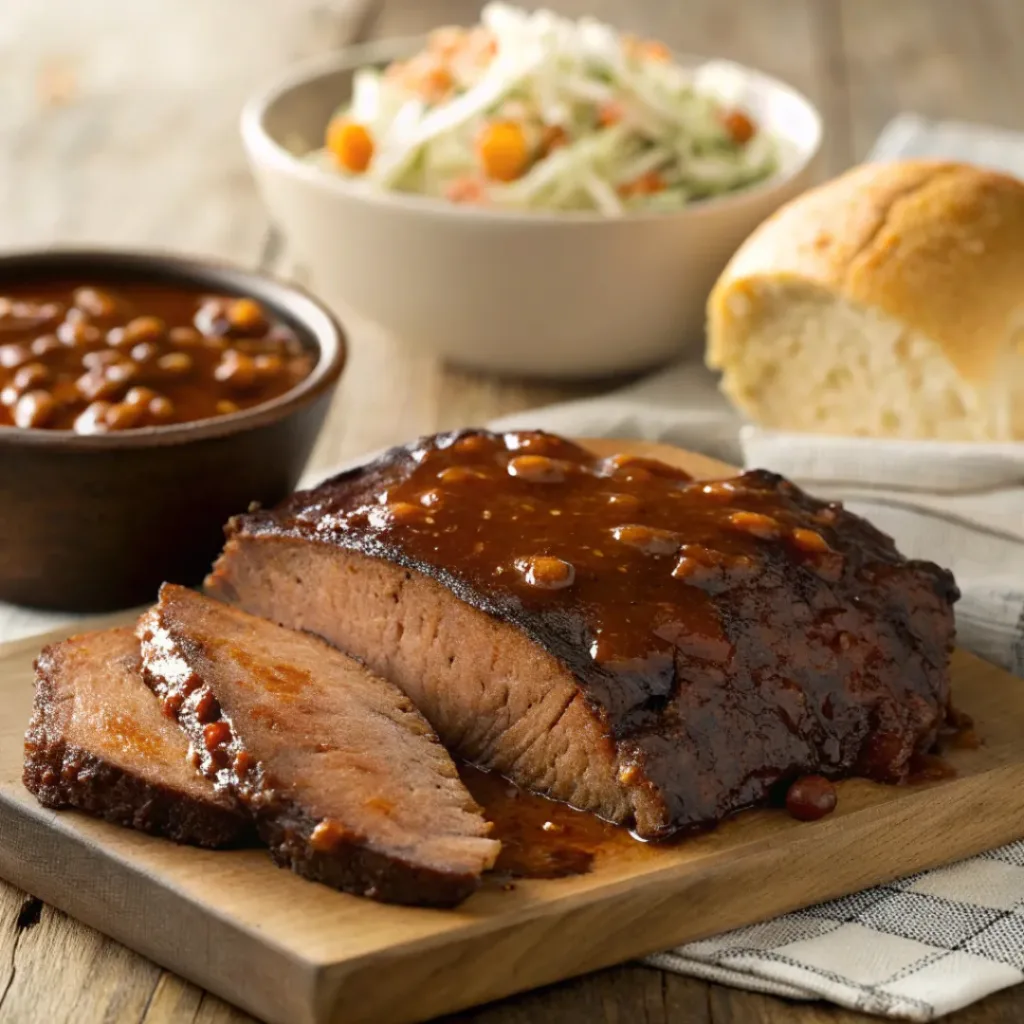 Slow Cooker BBQ Brisket – Tender, Juicy & Fall-Apart Beef 8 BBQ brisket served with classic Southern sides