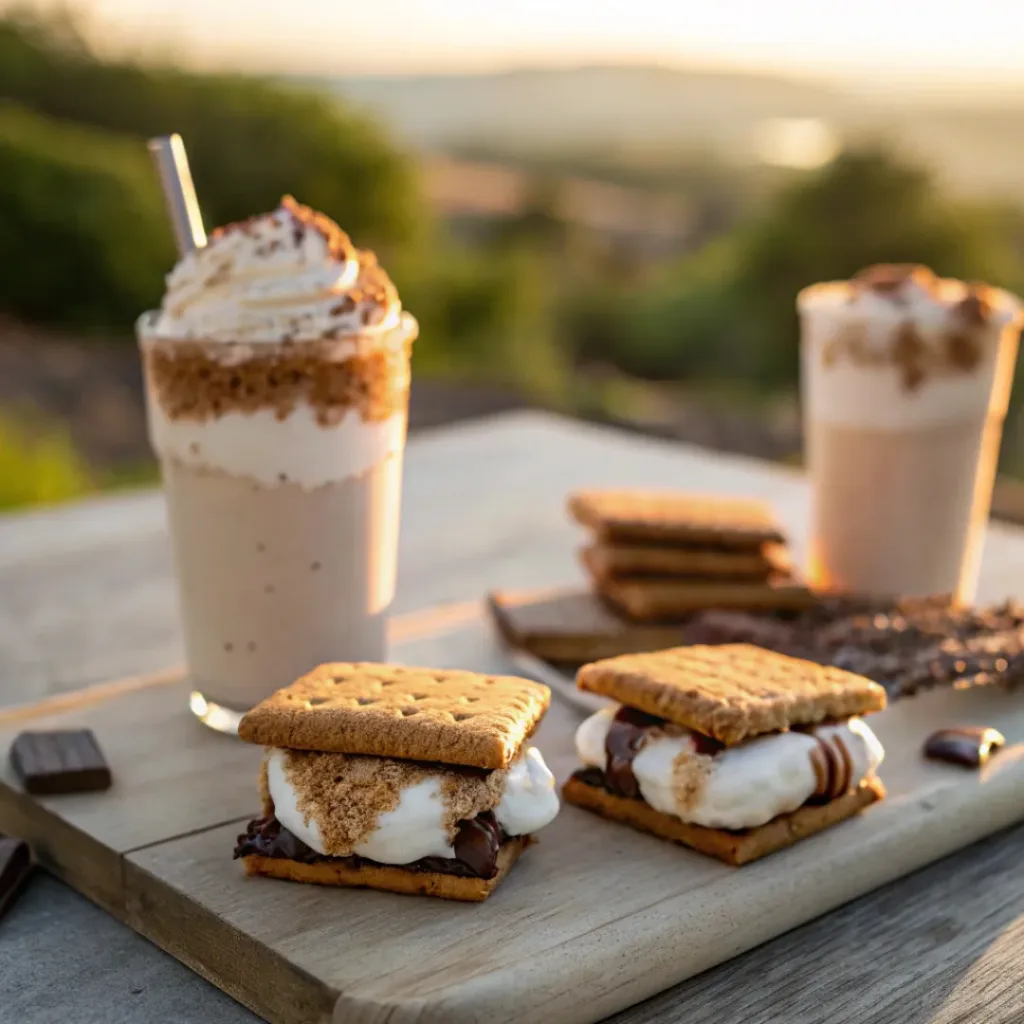 Frozen s’mores ice cream sandwiches served with summer drinks