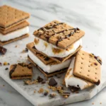 S’mores ice cream sandwiches with graham crackers and marshmallow
