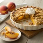 Peach pie with sour cream filling and crumb topping