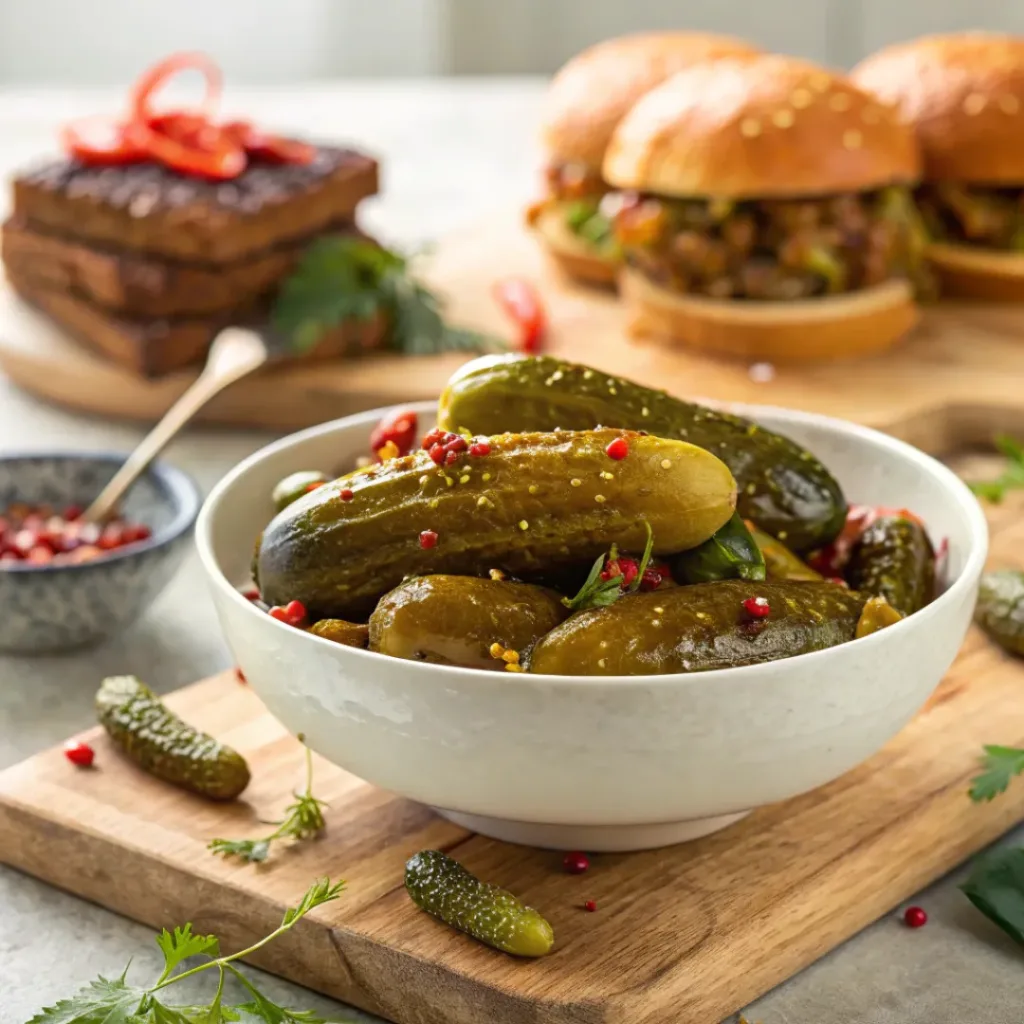 Spicy pickles served with sandwiches and grilled foods