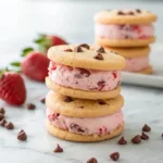 Strawberry ice cream sandwiches with cookies and creamy filling