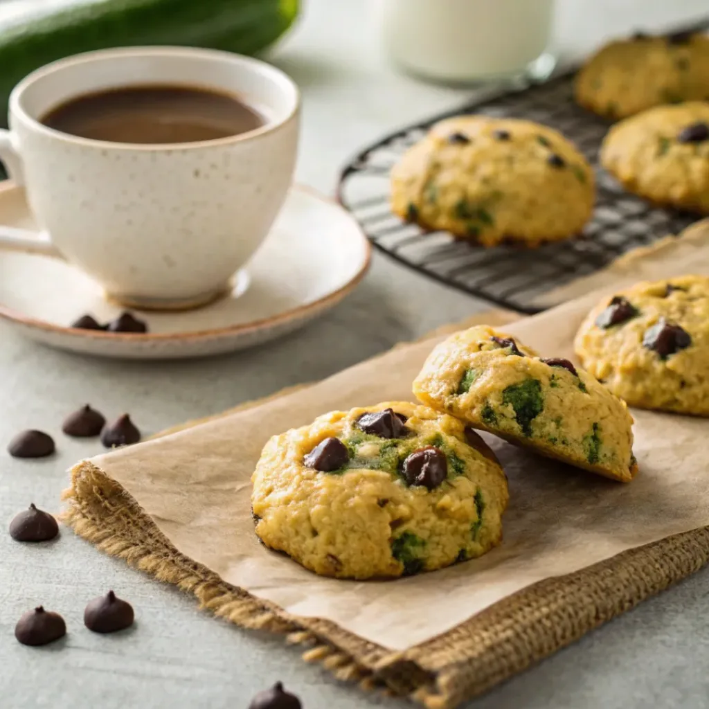 Zucchini cookies served with milk and coffee