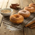 Baked cinnamon sugar donuts with golden coating and fluffy interior