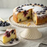 Blueberry ricotta cake with fresh blueberries and powdered sugar topping