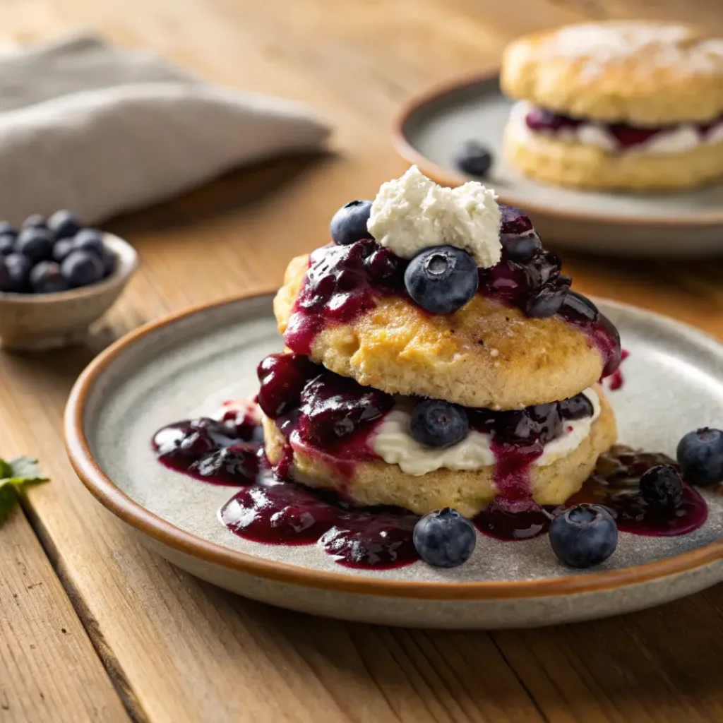 Home 6 Blueberry shortcake with whipped cream and blueberry compote
