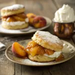 Shortcakes filled with brown sugar peaches and whipped cream