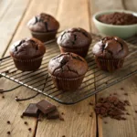 Chocolate brownie muffins with cracked tops and fudgy center