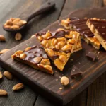 Chocolate peanut brittle with roasted peanuts and caramelized sugar