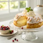 Cream puff cake with choux pastry and vanilla cream layers