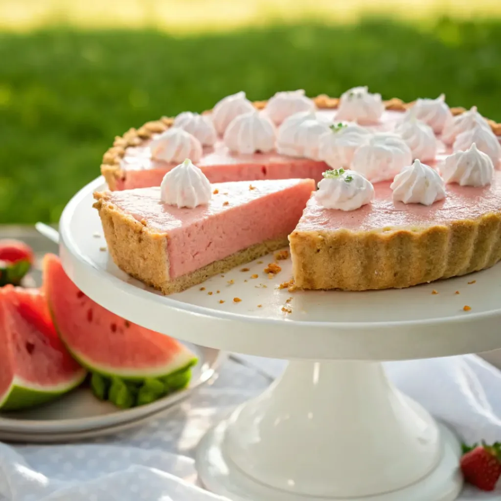 Home 7 Fluffy watermelon pie with airy mousse filling and graham cracker crust