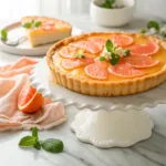Grapefruit curd tart with glossy pink citrus filling and buttery crust