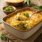 Corn casserole with roasted Hatch chiles and melted cheese