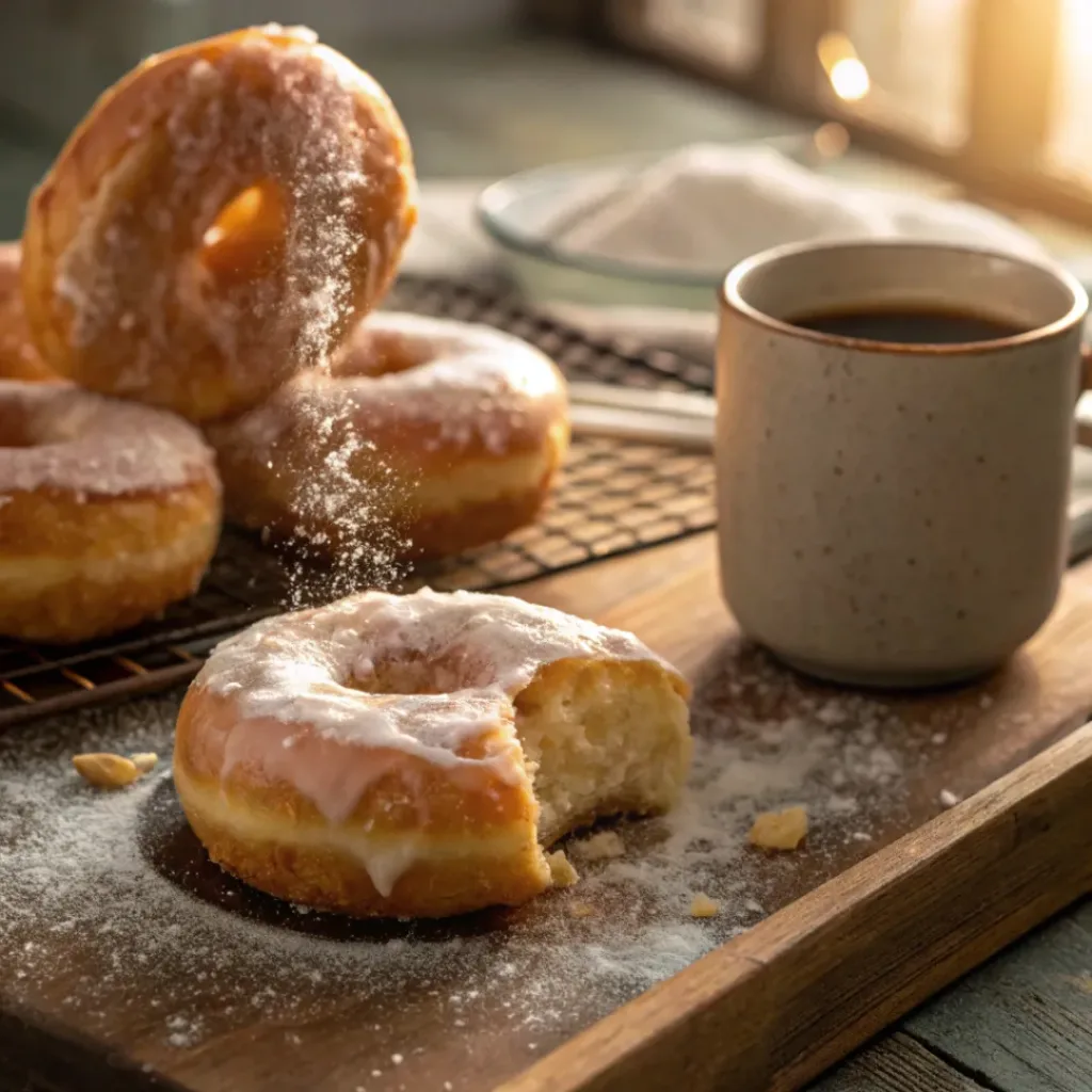 Homemade Glazed Donuts – Soft, Fluffy & Bakery-Style 8 Fresh glazed donuts with fluffy interior and shiny icing
