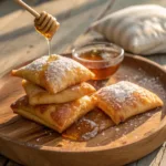Golden sopapillas drizzled with honey and dusted with powdered sugar