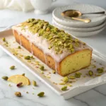 Moist lemon pistachio loaf with chopped pistachios, lemon glaze, and a tender golden crumb.