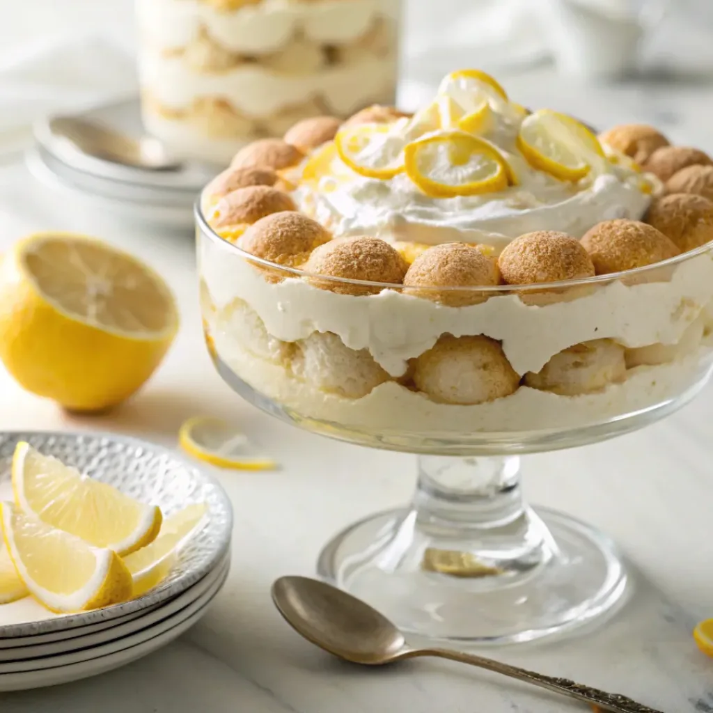 Layered lemon tiramisu with mascarpone cream and lemon curd