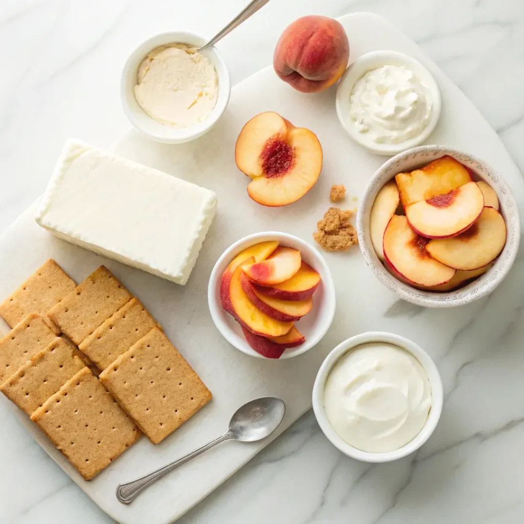  ingredients for no bake peach cheesecake with cream cheese
