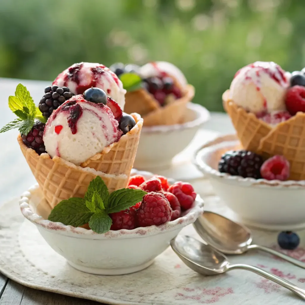 No-Churn Mixed Berry Ice Cream — Creamy Homemade Ice Cream Without a Machine 8 Homemade mixed berry ice cream with fresh berries and creamy texture