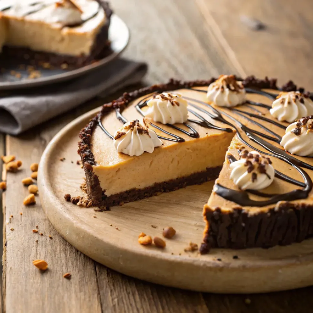 Home 6 Creamy peanut butter pie with chocolate crust and whipped cream topping