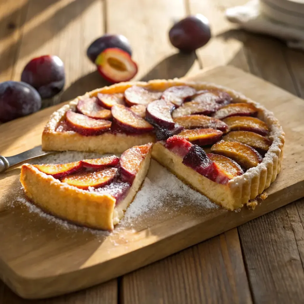 Home 7 Plum tart with golden crust and caramelized plum slices