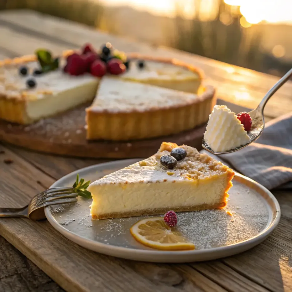 Ricotta Pie – Creamy Italian-Style Dessert Tart 8 Slice of ricotta pie with smooth filling and golden crust