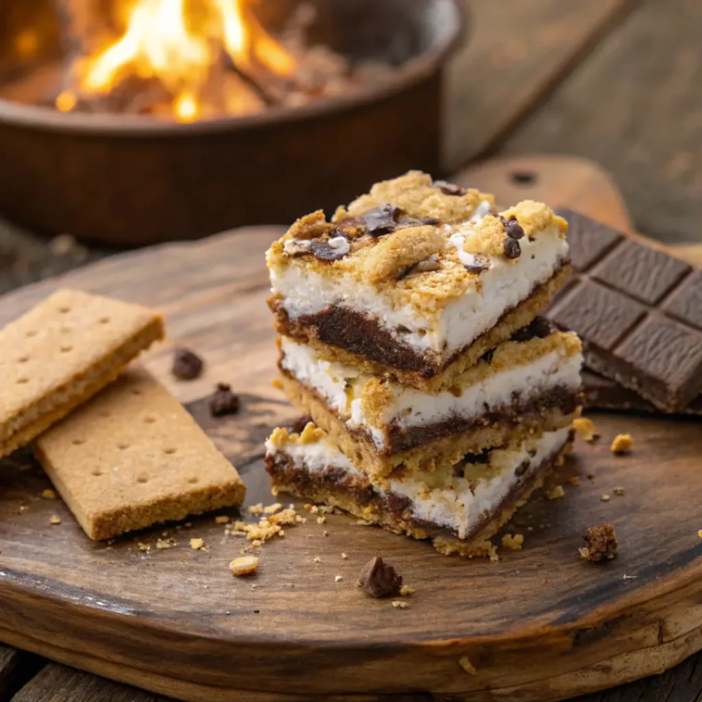 S’mores cookie bars with chocolate, marshmallow, and graham cracker base