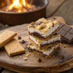 S’mores cookie bars with chocolate, marshmallow, and graham cracker base