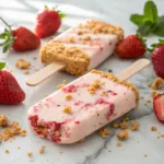 Strawberry crunch ice cream bars with cookie crumb coating
