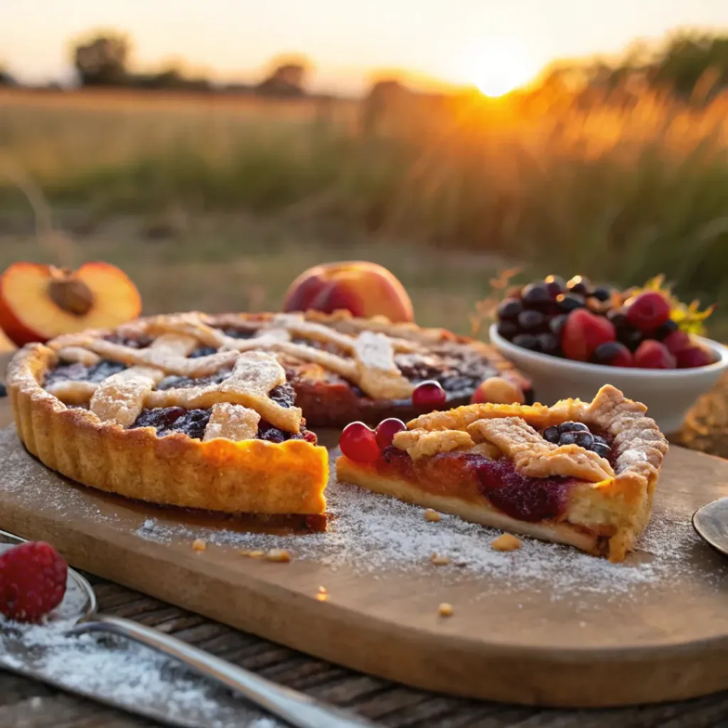 Summer Fruit Crostata – Rustic, Buttery & Juicy Seasonal Tart 8 Rustic fruit crostata with peaches and berries on golden lattice crust