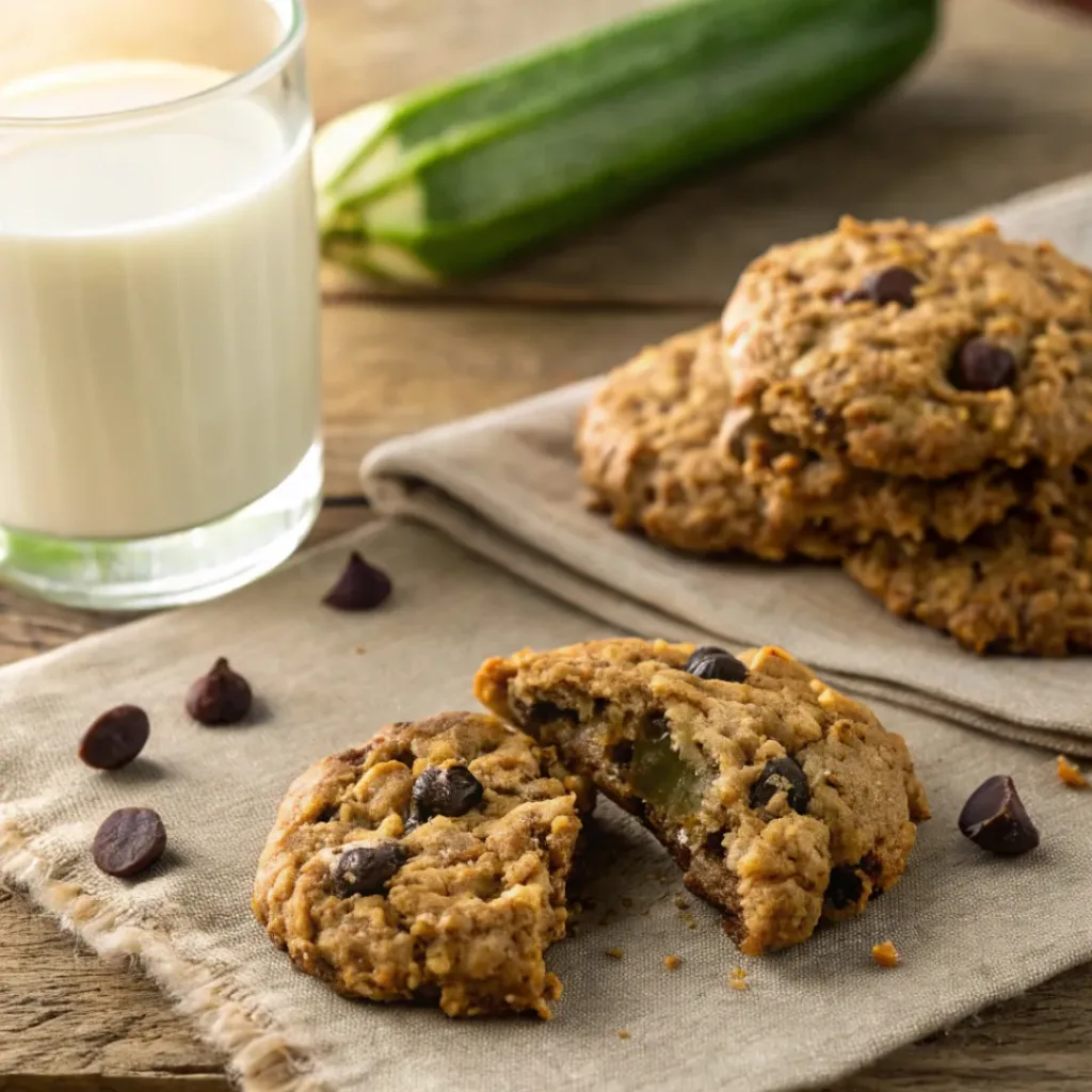 Soft oatmeal chocolate chip cookies with zucchini and melted chocolate