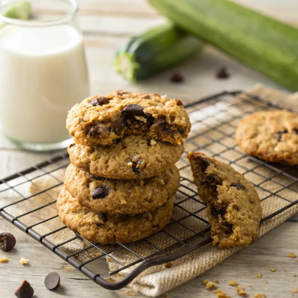 Chewy oatmeal chocolate chip cookies made with shredded zucchini