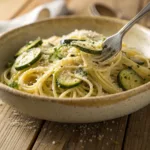 Creamy zucchini parmesan pasta with garlic, herbs, and cheese