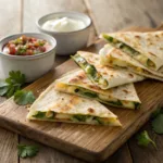 Toasted quesadillas filled with zucchini and melted cheese